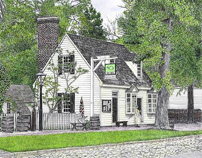 Landmarks Drawings - Colonial Williamsburgs Post Office by Stephany Elsworth