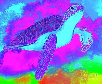 Reptiles Digital Art - Colorful Sea Turtle  by Nick Gustafson