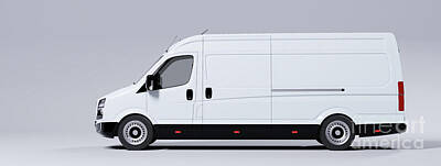 Transportation Royalty-Free and Rights-Managed Images - Commercial van truck on white background. Transport and shipping by Michal Bednarek