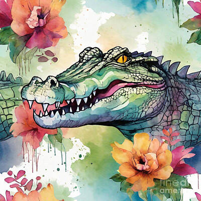 Reptiles Drawings - Crocodile by Adrien Efren