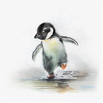 Recently Sold - Fantasy Digital Art Royalty Free Images - Cute  baby  penguin  running  on  its  tippy  toes  by Asar Studios Royalty-Free Image by Celestial Images