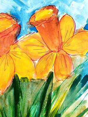 Roses Paintings - Daffodils in Springtime by Rose Elaine