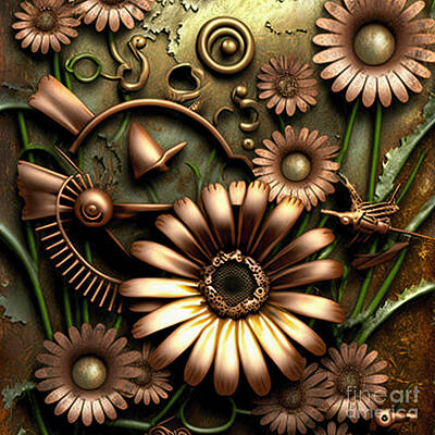 Steampunk Digital Art - Daisy variations by Sabantha