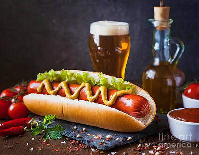 Beer Digital Art - Grilled hot dog with mustard and homemade ketchup by Viktor Birkus