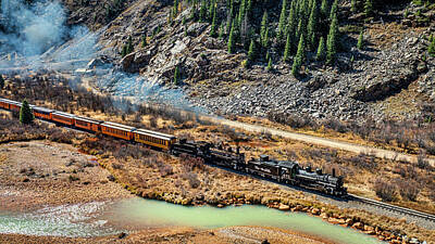 National And State Parks Royalty Free Images - Denver and Rio Grande Western double header steam locomotives 473 and 493 at Deadwood Gulch Royalty-Free Image by Jim Pearson