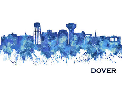 City Scenes Mixed Media - Dover Delaware Skyline Blue by NextWay Art