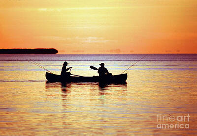 Airplane Paintings Royalty Free Images - Fishermen on a Canoe in Florida Bay, Everglades National Park Royalty-Free Image by Wernher Krutein