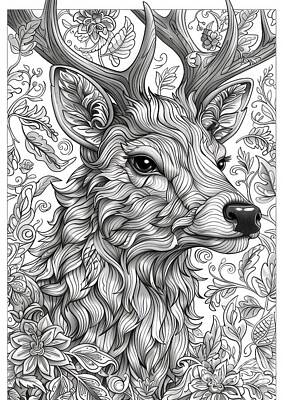 Floral Drawings - Floral Crowned Stag by Lauren Blessinger