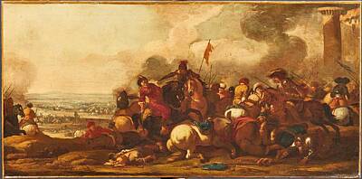 Beer Paintings - Follower of Antonio Calza A battle scene near a fort by MotionAge Designs