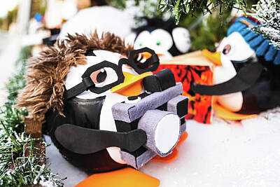 Comics Photos - Funny penguin dolls with a camera, Christmas decorations. by Joaquin Corbalan