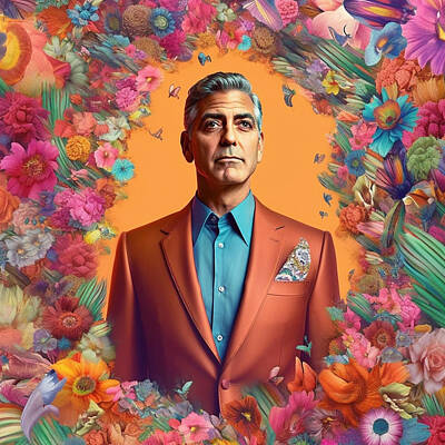 Recently Sold - Portraits Paintings - George  Clooney  as  portrait  of  man  by Asar Studios by Celestial Images