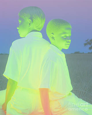 Royalty-Free and Rights-Managed Images - glowing twins teen african boys underglow paste by Asar Studios by Celestial Images