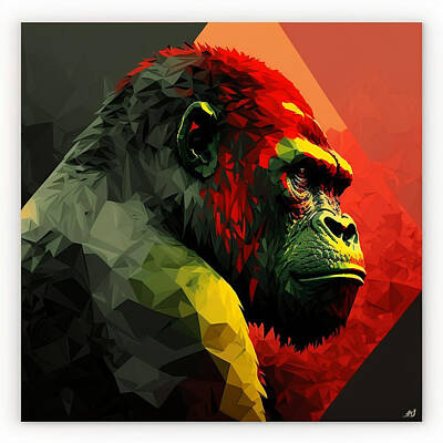 Animals Paintings - Gorilla  with  kissing  mouth  red  hexagon  monochro by Asar Studios by Celestial Images