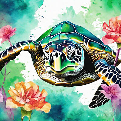 Drawings Rights Managed Images - Green Sea Turtle Royalty-Free Image by Adrien Efren