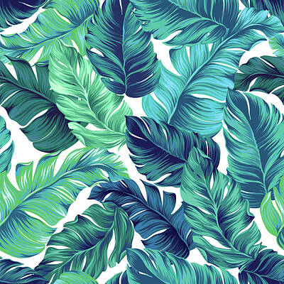 Scooters Rights Managed Images - Green tropical leaves pattern Royalty-Free Image by Julien