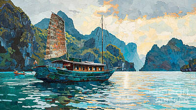 Spot Of Tea - Ha Long Bay  the landscape and mountains by Asar Studios by Celestial Images