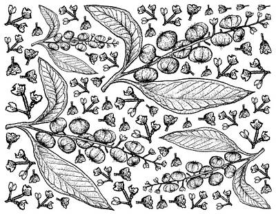 Landmarks Drawings - Hand Drawn Background of American Pokeweed Fruits by Iam Nee