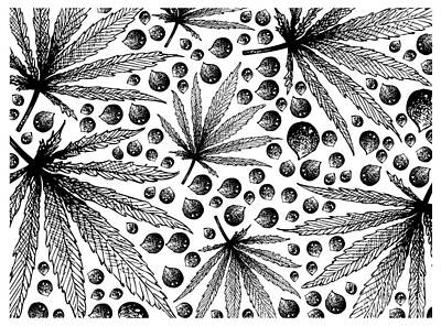 Food And Beverage Drawings - Hand Drawn of Hemp Leaf and Seeds Background by Iam Nee