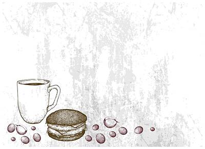 Food And Beverage Drawings - Hand Drawn of Hot Coffee with Charcoal Burger by Iam Nee