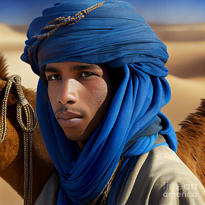 Surrealism Digital Art Rights Managed Images - Handsome  young  Tuareg  man  wearing  blue  turban  by Asar Studios Royalty-Free Image by Celestial Images
