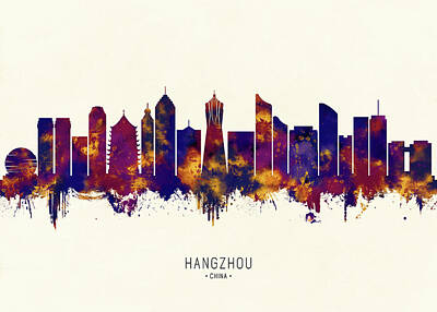 Skylines Royalty Free Images - Hangzhou China Skyline Royalty-Free Image by NextWay Art