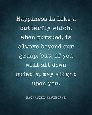 Abstract Stripe Patterns - Happiness is like a butterfly - Nathaniel Hawthorne Quote - Literature - Typewriter Print by Studio Grafiikka