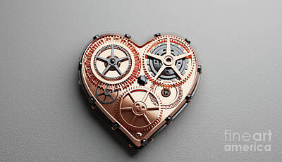 Blue Hues - Heart shape clockwork. Gears and cogs mechanism. Valentines Day by Michal Bednarek