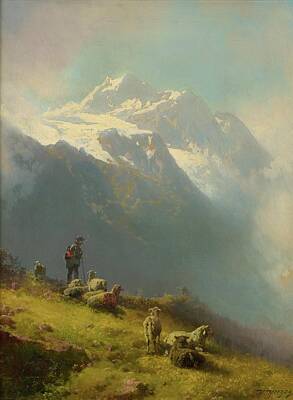 Day Of The Dead Inspired Paintings - Hermann Herzog 1832-1932 A SHEPHERD WITH HIS FLOCK by Artistic Rifki