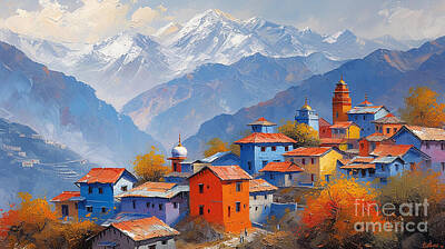 Mountain Paintings - Himachal Pradesh Located in northern India Hima by Asar Studios by Celestial Images
