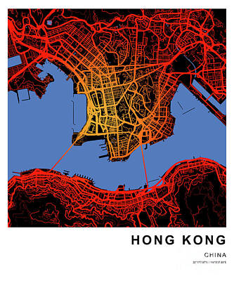 Drawings Rights Managed Images - Hong Kong Map,China,Map,Original Map,MinimalistDecor,TravelersMaps,ElegantStyle,ArtisticMaps Royalty-Free Image by Drawspots Illustrations