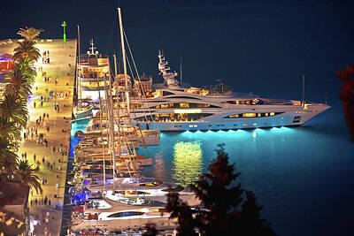 Childrens Room Animal Art - Hvar bay and yachting harbor aerial panoramic evening view by Brch Photography