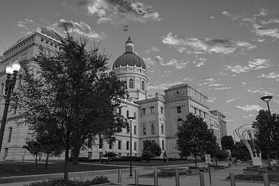 Animal Watercolors Juan Bosco Royalty Free Images - Indiana state capitol building in black and white Royalty-Free Image by Eldon McGraw