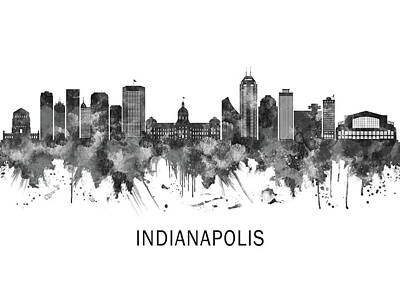Olympic Sports - Indianapolis Indiana Skyline BW by NextWay Art