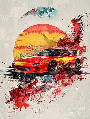 Sports Royalty Free Images - Japanese Racing Car Decor Mazda RX-7 car Lover Gift, Car Guy Gift Royalty-Free Image by Tommy Mcdaniel