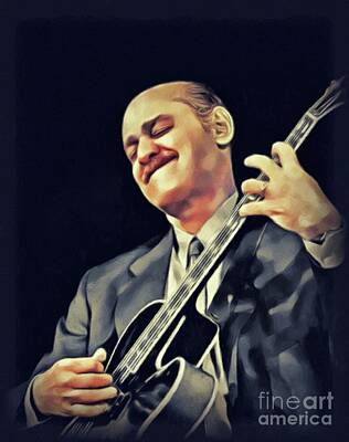 Jazz Painting Royalty Free Images - Joe Pass, Music Legend Royalty-Free Image by Esoterica Art Agency