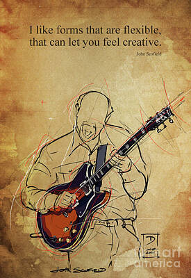 Jazz Drawings - John Scofield quote, Original handmade artwork, Gift for musicians by Drawspots Illustrations