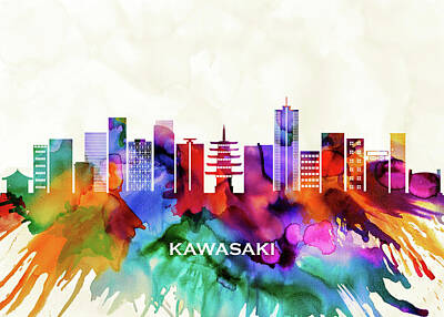Cities Mixed Media Royalty Free Images - Kawasaki Skyline Royalty-Free Image by NextWay Art