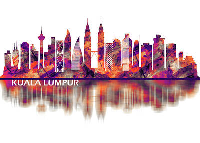 Abstract Skyline Mixed Media - Kuala Lumpur Malaysia Skyline by NextWay Art