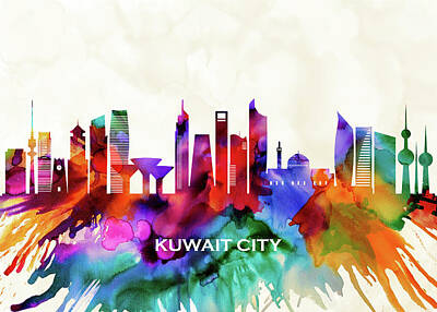 Skylines Mixed Media - Kuwait City Skyline by NextWay Art