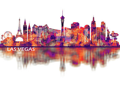 City Scenes Mixed Media - Las Vegas Nevada Skyline by NextWay Art