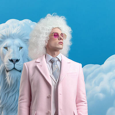 Royalty-Free and Rights-Managed Images - Lion  as  albino  male  fashion  model  in  futuristic  by Asar Studios by Celestial Images