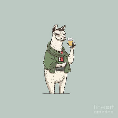Beer Digital Art - Llama drinking beer by Amir Faysal