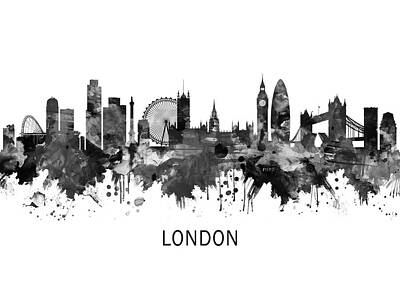 City Scenes Mixed Media - London England Skyline BW by NextWay Art