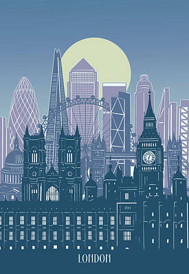 London Skyline Digital Art Royalty Free Images - London Skyline Minimal Royalty-Free Image by Bekim M
