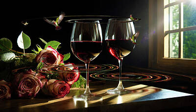 Wine Digital Art Royalty Free Images - Love Birds Royalty-Free Image by James Morris
