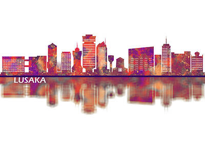 Recently Sold - Abstract Skyline Mixed Media - Lusaka Zambia Skyline by NextWay Art