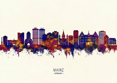 Abstract Expressionism - Mainz Germany Skyline by NextWay Art