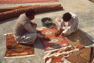 Animal Watercolors Juan Bosco - Men Working Rug Factory in Lahore Pakistan by Robert Ford