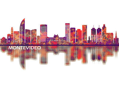 Landscapes Mixed Media Royalty Free Images - Montevideo Uruguay Skyline Royalty-Free Image by NextWay Art