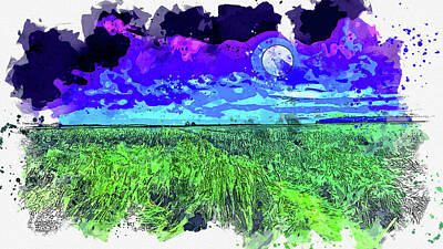 Royalty-Free and Rights-Managed Images - .moon Landscape Night Field Cloudy by Celestial Images
